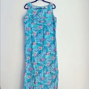 Vintage White Stag linen cotton blend botanical print sleeveless maxi dress sz L